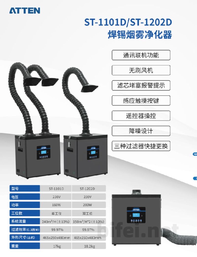 安泰信 焊锡烟雾净化器 ST-1101/ST-1101D/ST-1202/ST-1202D - 使用说明书预览图1