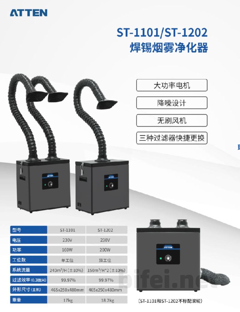 安泰信 焊锡烟雾净化器 ST-1101/ST-1101D/ST-1202/ST-1202D - 使用说明书预览图3