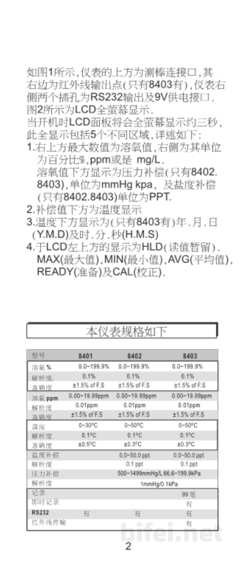 台湾衡欣 高精度溶氧仪 8401/8402/8403 - 使用说明书预览图3