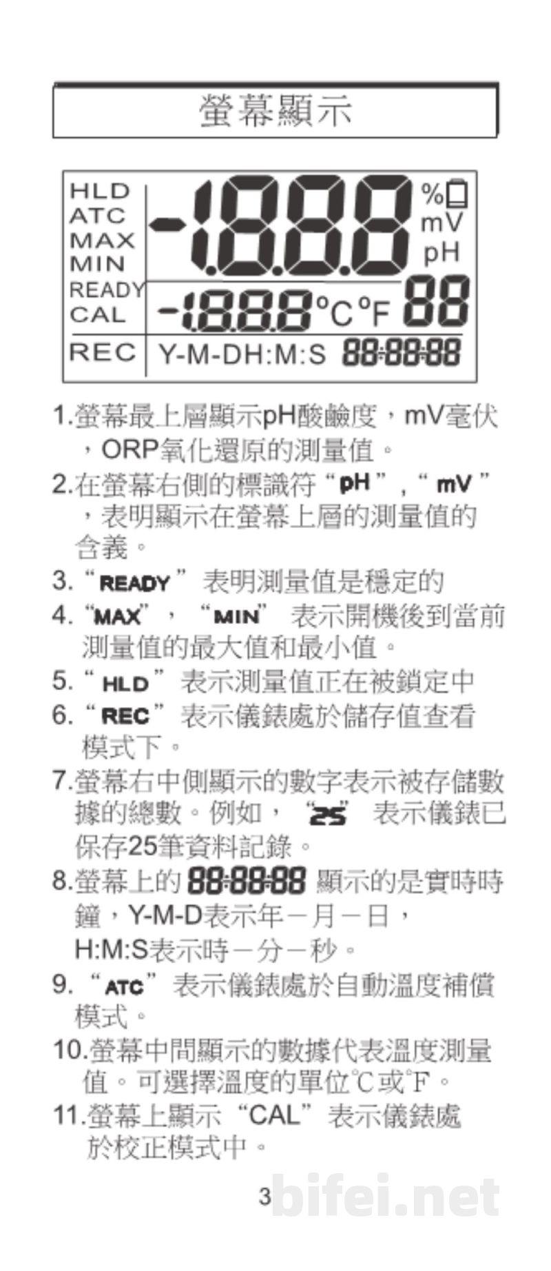 台湾衡欣 氧化还原/酸碱度两用仪表 8651/8551 - 使用说明书预览图5
