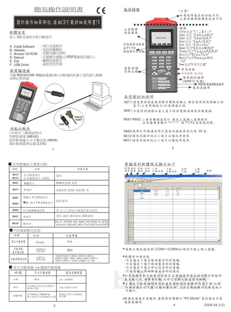 台湾衡欣 智能型风速温湿度纪录器 9671 - 使用说明书预览图1