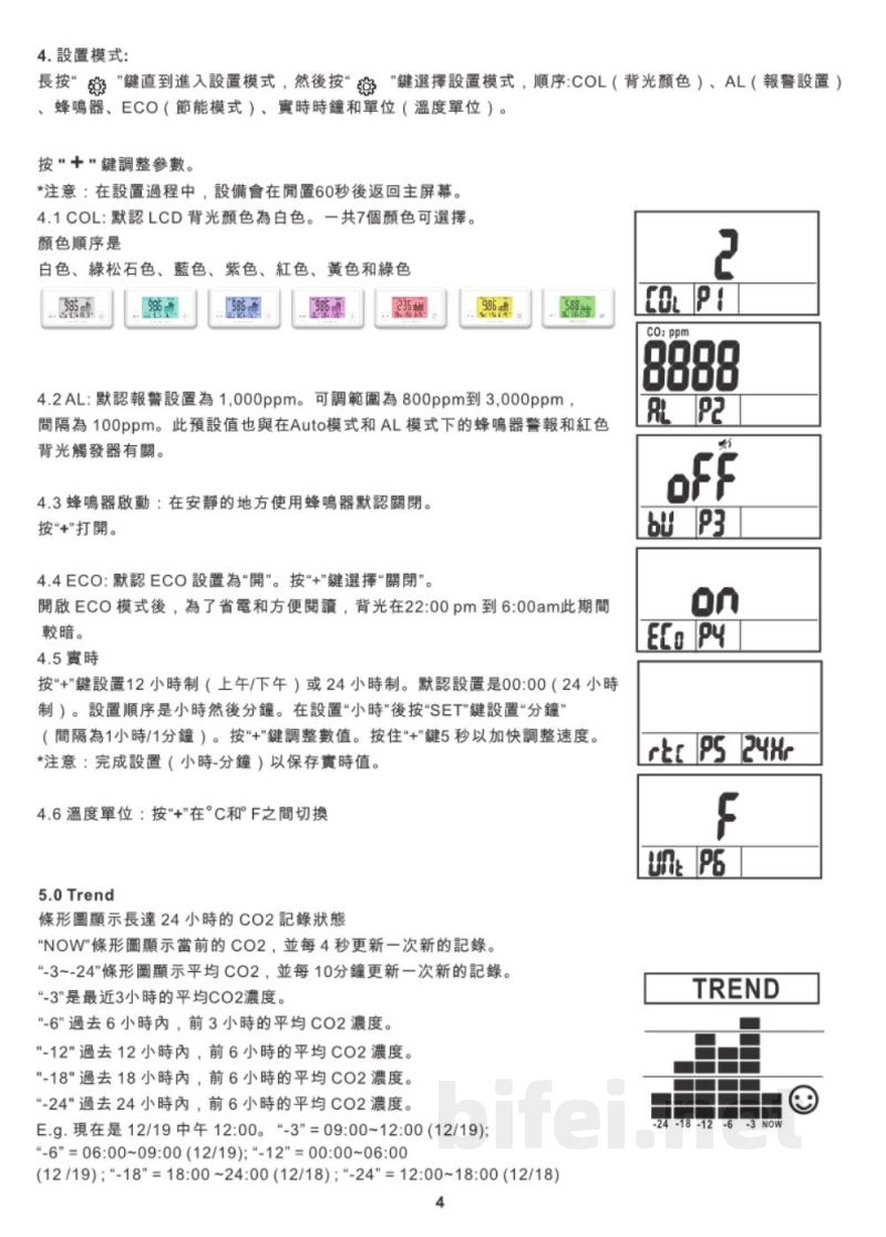 台湾衡欣 七彩CO2/温湿度测试仪 7727 - 使用说明书预览图4