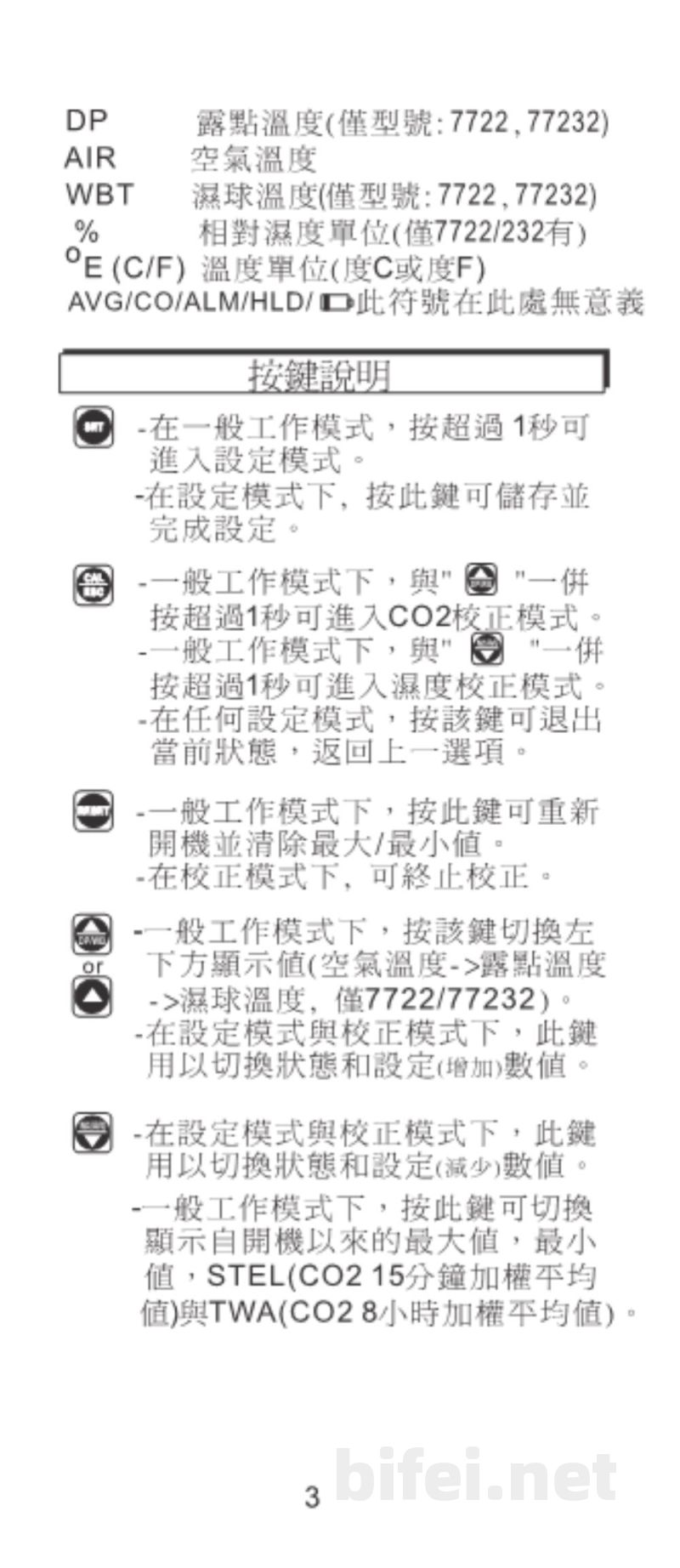台湾衡欣 CO2/温度测试仪 7721/7722/77231/77232 - 使用说明书预览图4