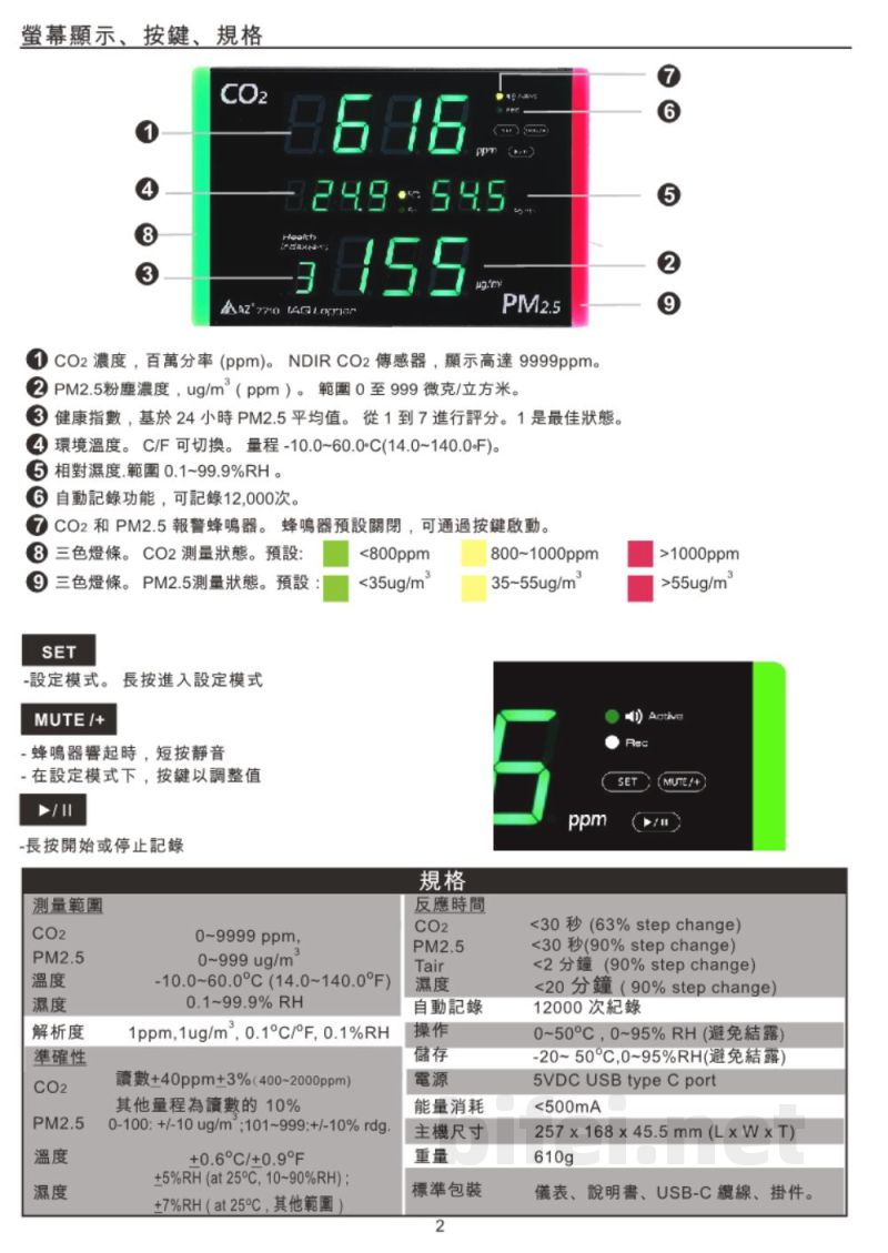 台湾衡欣 多功能空气质量记录仪 7710 - 使用说明书预览图3