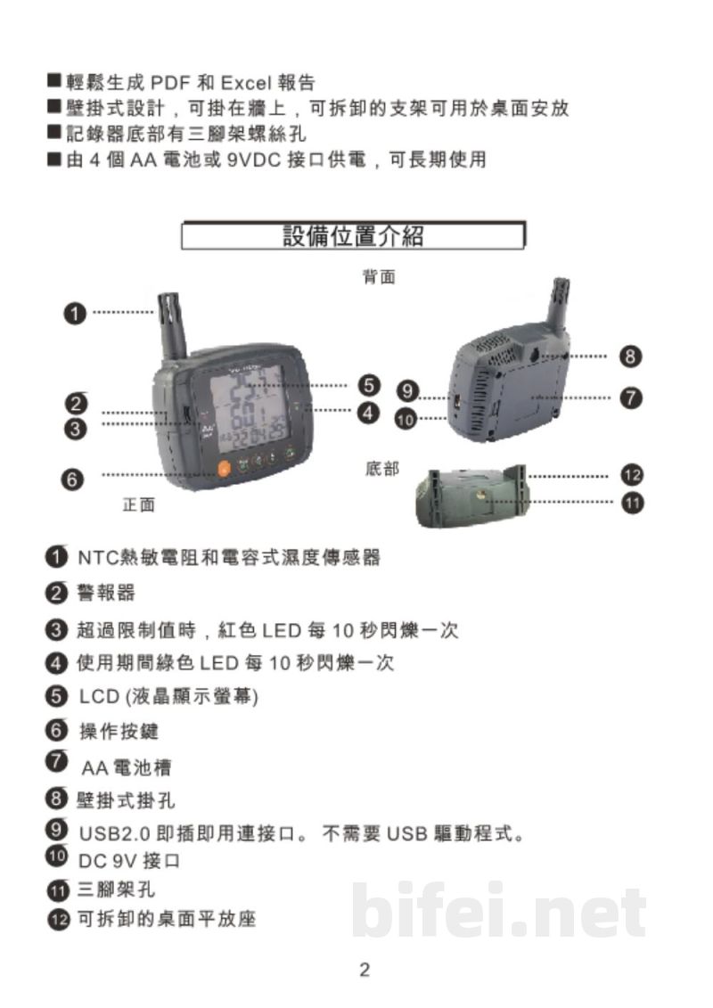 台湾衡欣 特大屏湿度/温度监控器&记录器 88081 - 使用说明书预览图5