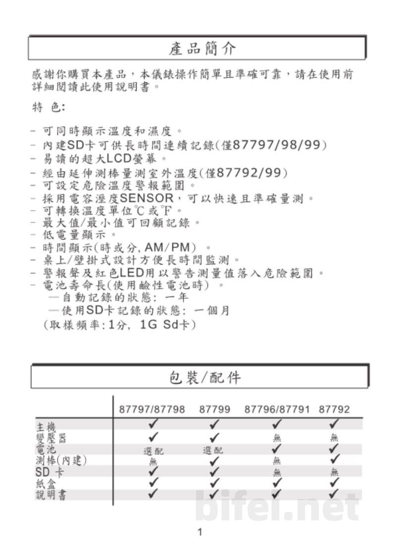 台湾衡欣 温湿度SD卡记录器 87799 - 使用说明书预览图3