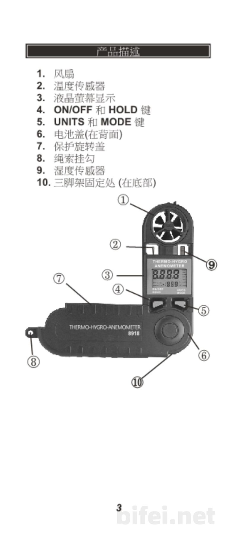台湾衡欣 瑞士刀造型风速计 8918 - 使用说明书预览图4