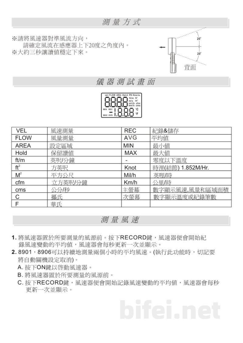 台湾衡欣 高精度扇叶式风速计 8901/8903/8904/8906 - 使用说明书预览图2