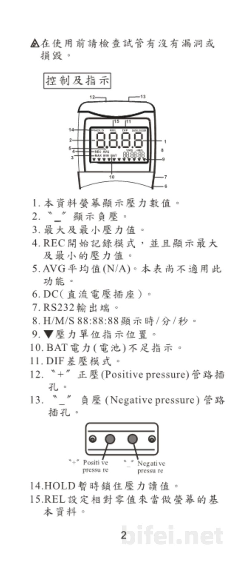 台湾衡欣 100 PSI高精度压差计 8205/8215/8230/82100 - 使用说明书预览图3
