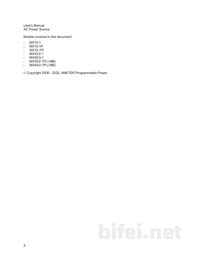 阿美特克 交流电源 MX系列 - 使用说明书预览图2