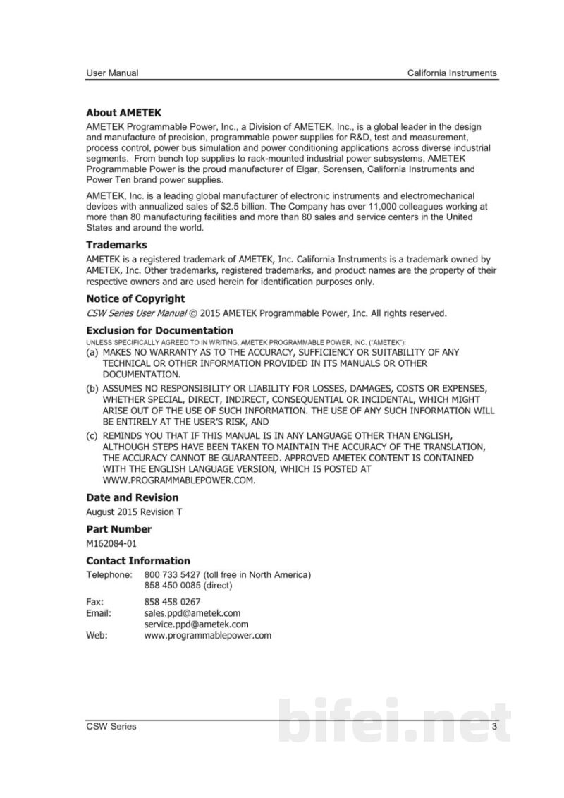 阿美特克 交流电源 CSW系列 - 英文使用说明书预览图3