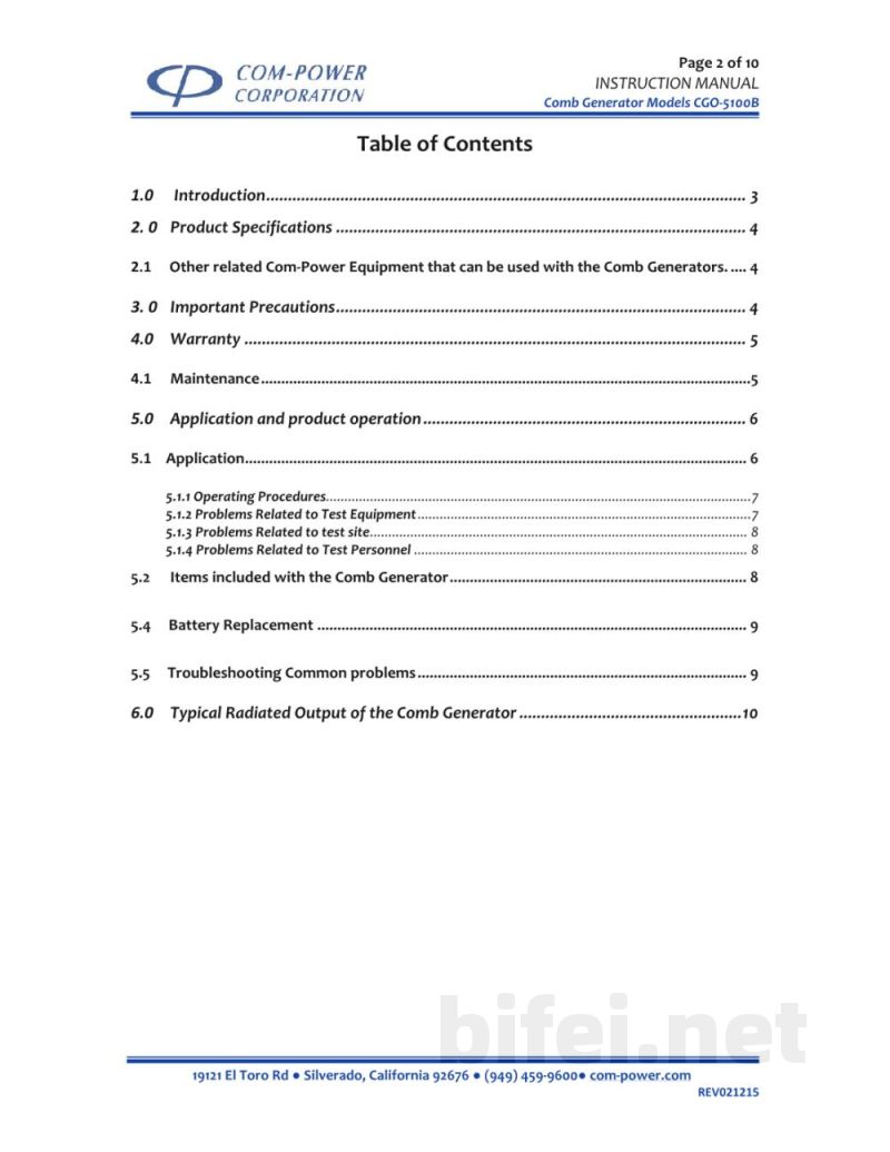 英文使用说明书-美国Com-Power CGO-5100B 梳状发生器 预览图2