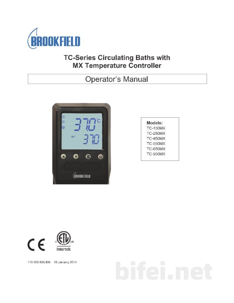 阿美特克-博勒飞 水浴 TC-650（带有MX控制器） - 操作说明预览图1