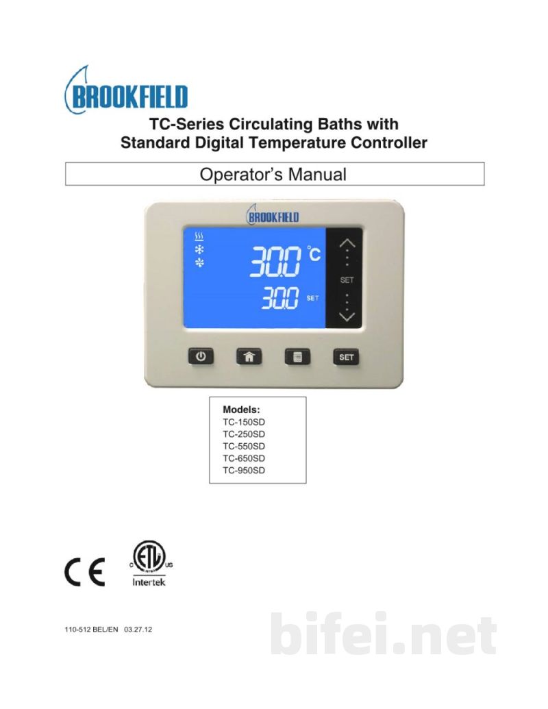 阿美特克-博勒飞 水浴 TC-550（带有SD控制器） - 操作说明预览图1